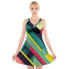 Pattern Abstract Geometric Design V-neck Sleeveless Dress