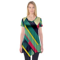 Pattern Abstract Geometric Design Short Sleeve Tunic  by Jancukart