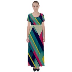 Pattern Abstract Geometric Design High Waist Short Sleeve Maxi Dress