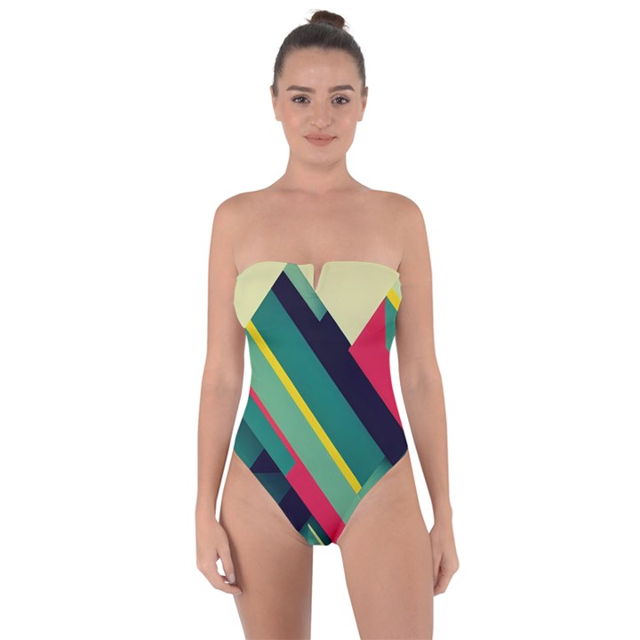 Pattern Abstract Geometric Design Tie Back One Piece Swimsuit