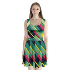 Pattern Abstract Geometric Design Split Back Mini Dress 