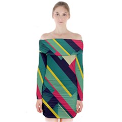 Pattern Abstract Geometric Design Long Sleeve Off Shoulder Dress