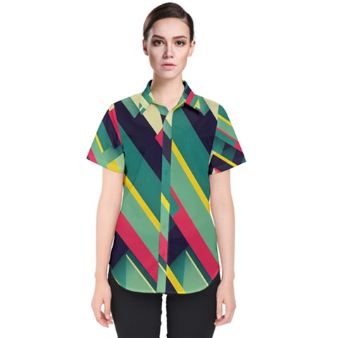 Pattern Abstract Geometric Design Women s Short Sleeve Shirt by Jancukart