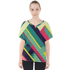 Pattern Abstract Geometric Design V-neck Dolman Drape Top