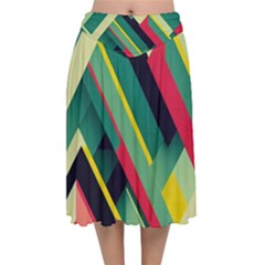 Pattern Abstract Geometric Design Velvet Flared Midi Skirt