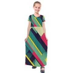 Pattern Abstract Geometric Design Kids  Short Sleeve Maxi Dress