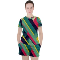 Pattern Abstract Geometric Design Women s Tee And Shorts Set