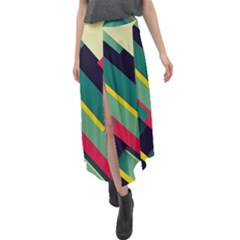 Pattern Abstract Geometric Design Velour Split Maxi Skirt