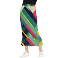 Pattern Abstract Geometric Design Maxi Fishtail Chiffon Skirt