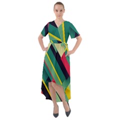 Pattern Abstract Geometric Design Front Wrap High Low Dress