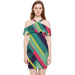 Pattern Abstract Geometric Design Shoulder Frill Bodycon Summer Dress by Jancukart