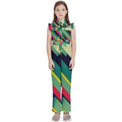 Pattern Abstract Geometric Design Kids  Sleeveless Ruffle Edge Band Collar Chiffon One Piece