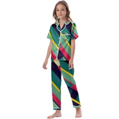 Pattern Abstract Geometric Design Kids  Satin Short Sleeve Pajamas Set