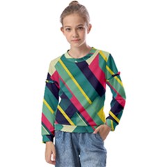 Pattern Abstract Geometric Design Kids  Long Sleeve Tee With Frill 