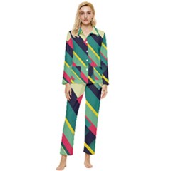 Pattern Abstract Geometric Design Womens  Long Sleeve Velvet Pocket Pajamas Set