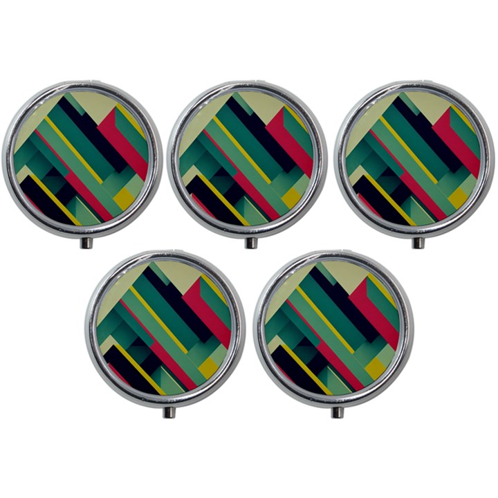 Pattern Abstract Geometric Design Mini Round Pill Box (Pack of 5)