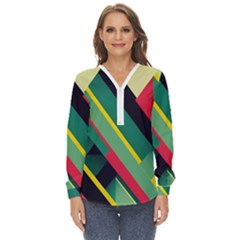 Pattern Abstract Geometric Design Zip Up Long Sleeve Blouse