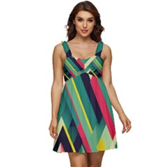 Pattern Abstract Geometric Design Ruffle Strap Babydoll Chiffon Dress