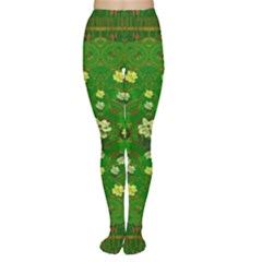 Lotus Bloom In Gold And A Green Peaceful Surrounding Environment Tights