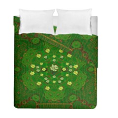 Lotus Bloom In Gold And A Green Peaceful Surrounding Environment Duvet Cover Double Side (full/ Double Size) by pepitasart