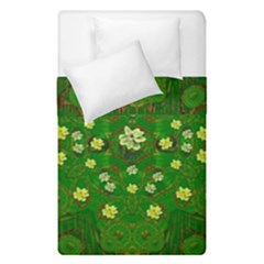 Lotus Bloom In Gold And A Green Peaceful Surrounding Environment Duvet Cover Double Side (single Size) by pepitasart