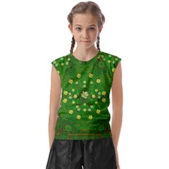 Lotus Bloom In Gold And A Green Peaceful Surrounding Environment Kids  Raglan Cap Sleeve Tee by pepitasart