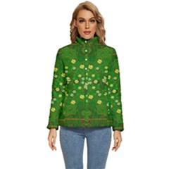 Lotus Bloom In Gold And A Green Peaceful Surrounding Environment Women s Puffer Bubble Jacket Coat by pepitasart