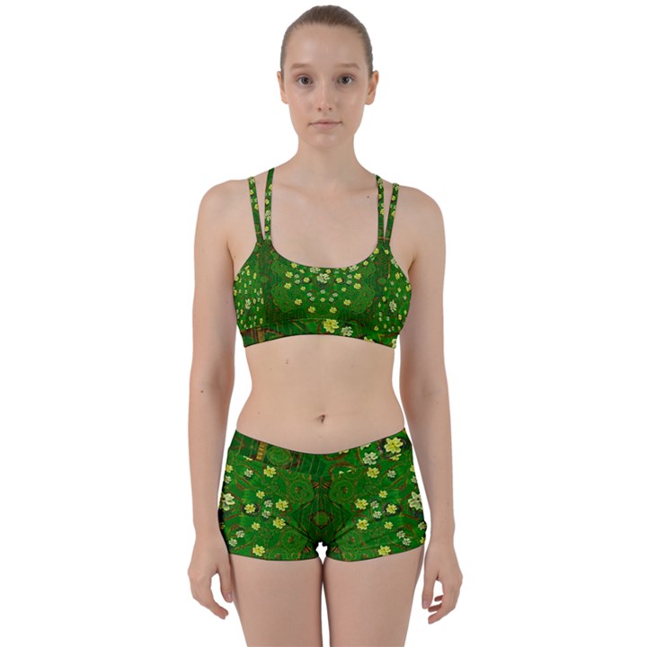 Lotus Bloom In Gold And A Green Peaceful Surrounding Environment Perfect Fit Gym Set