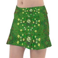 Lotus Bloom In Gold And A Green Peaceful Surrounding Environment Classic Tennis Skirt by pepitasart