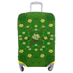 Lotus Bloom In Gold And A Green Peaceful Surrounding Environment Luggage Cover (medium) by pepitasart