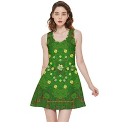 Lotus Bloom In Gold And A Green Peaceful Surrounding Environment Inside Out Reversible Sleeveless Dress by pepitasart