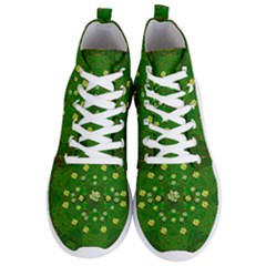 Lotus Bloom In Gold And A Green Peaceful Surrounding Environment Men s Lightweight High Top Sneakers by pepitasart