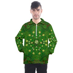 Lotus Bloom In Gold And A Green Peaceful Surrounding Environment Men s Half Zip Pullover