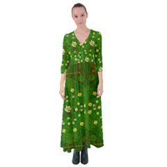 Lotus Bloom In Gold And A Green Peaceful Surrounding Environment Button Up Maxi Dress by pepitasart