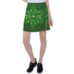 Lotus Bloom In Gold And A Green Peaceful Surrounding Environment Tennis Skirt by pepitasart