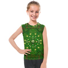 Lotus Bloom In Gold And A Green Peaceful Surrounding Environment Kids  Mesh Tank Top by pepitasart