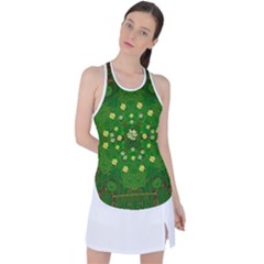 Lotus Bloom In Gold And A Green Peaceful Surrounding Environment Racer Back Mesh Tank Top by pepitasart