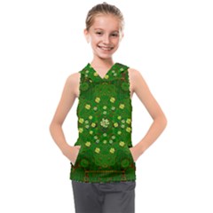 Lotus Bloom In Gold And A Green Peaceful Surrounding Environment Kids  Sleeveless Hoodie by pepitasart