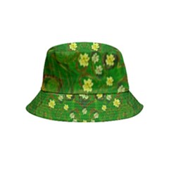 Lotus Bloom In Gold And A Green Peaceful Surrounding Environment Bucket Hat (kids) by pepitasart