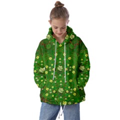 Lotus Bloom In Gold And A Green Peaceful Surrounding Environment Kids  Oversized Hoodie