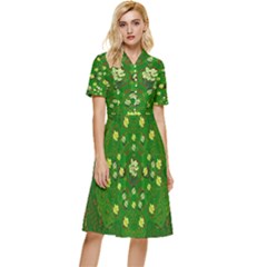 Lotus Bloom In Gold And A Green Peaceful Surrounding Environment Button Top Knee Length Dress by pepitasart