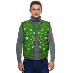 Lotus Bloom In Gold And A Green Peaceful Surrounding Environment Men s Short Button Up Puffer Vest	