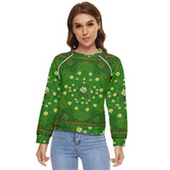 Lotus Bloom In Gold And A Green Peaceful Surrounding Environment Women s Long Sleeve Raglan Tee