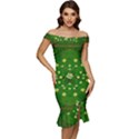 Lotus Bloom In Gold And A Green Peaceful Surrounding Environment Off Shoulder Ruffle Split Hem Bodycon Dress View1