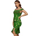 Lotus Bloom In Gold And A Green Peaceful Surrounding Environment Off Shoulder Ruffle Split Hem Bodycon Dress View2