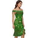 Lotus Bloom In Gold And A Green Peaceful Surrounding Environment Off Shoulder Ruffle Split Hem Bodycon Dress View3