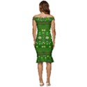 Lotus Bloom In Gold And A Green Peaceful Surrounding Environment Off Shoulder Ruffle Split Hem Bodycon Dress View4