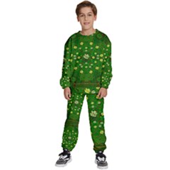 Lotus Bloom In Gold And A Green Peaceful Surrounding Environment Kids  Sweatshirt Set