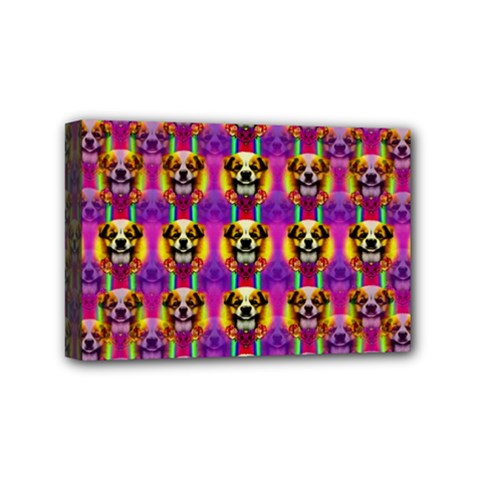 Cute Small Dogs With Colorful Flowers Mini Canvas 6  X 4  (stretched) by pepitasart