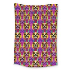 Cute Small Dogs With Colorful Flowers Large Tapestry